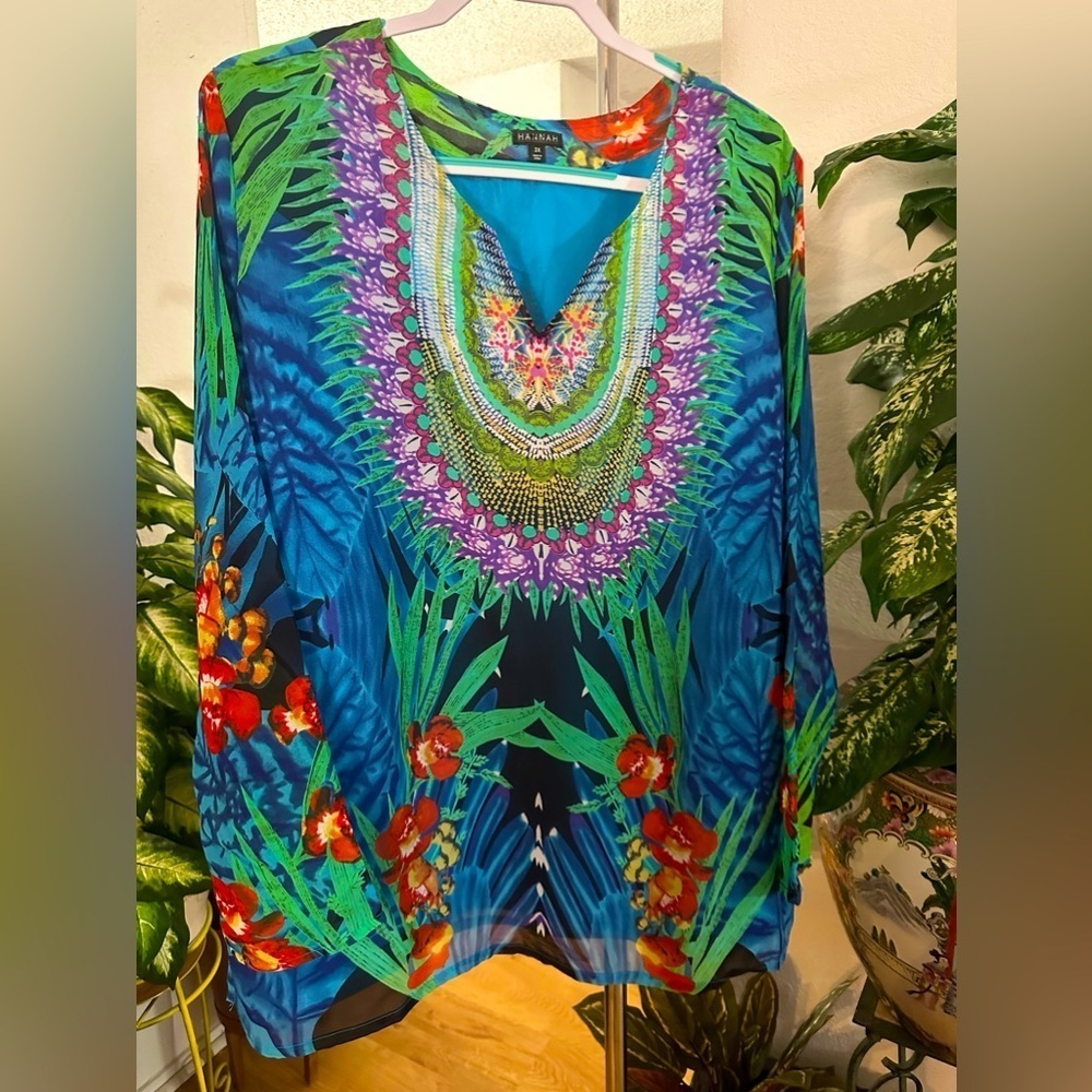 Hannah blue floral blouse size 3X